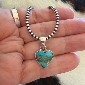 ❤️ Mojave Kingman Turquoise Heart Sterling 925 Pendant Bohemian Southwestern